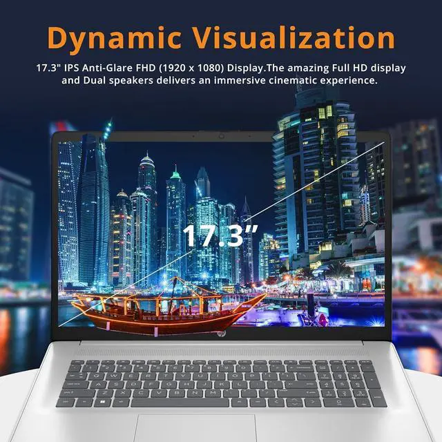Alt view image 5 of 7 - HP 17.3" FHD IPS Anti-Glare Laptop, Intel 5-120U, 32GB RAM, 1.28TB Storage (1TB SSD+288GB Docking Station Set), Intel Graphics, Full-size Backlit Keyboard, Wi-Fi 6, HD Camera, Win 11 Pro, Silver