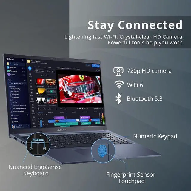 Alt view image 5 of 7 - ASUS VivoBook 15 Laptop, 15.6" FHD Display, Intel i5-1240P, 16GB RAM, 2TB SSD, Intel Iris Xe Graphics, Backlit Keyboard, Fingerprint Reader, HDMI, Win 11 Pro, Blue, 32GB Hotface USB Card