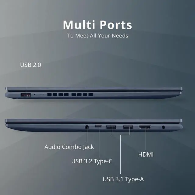 Alt view image 7 of 7 - ASUS VivoBook 15 Laptop, 15.6" FHD Display, Intel i5-1240P, 16GB RAM, 2TB SSD, Intel Iris Xe Graphics, Backlit Keyboard, Fingerprint Reader, HDMI, Win 11 Pro, Blue, 32GB Hotface USB Card