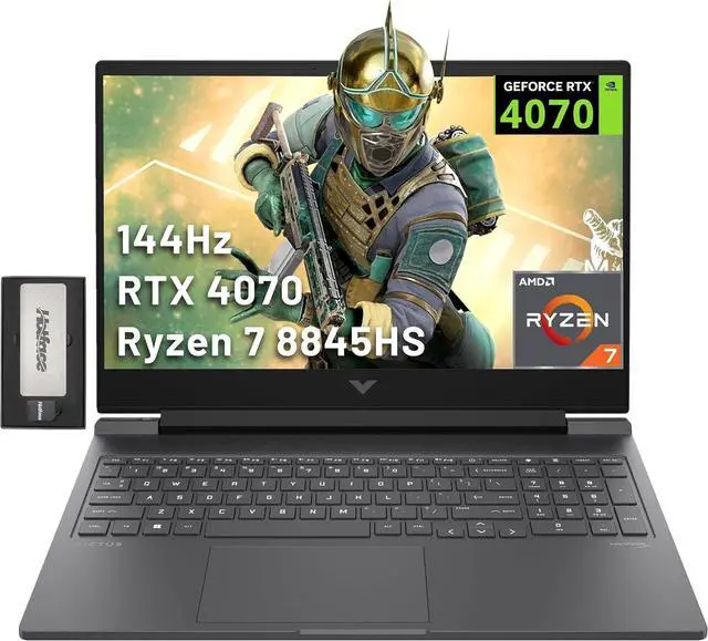 Main image of HP Victus 16.1" FHD 144Hz Gaming Laptop, AMD Ryzen 7-8845HS, 32GB DDR5, 1TB SSD, NVIDIA GeForce RTX 4070, Backlit Keyboard, FHD Camera, Wi-Fi 6, Win 11 Pro, Silver, 256GB Docking Station Set