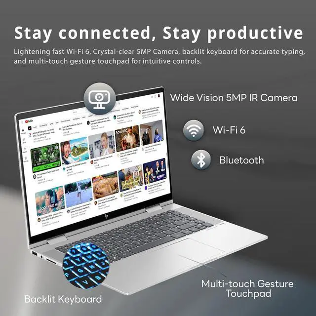 Alt view image 4 of 7 - HP Envy x360 2-in-1 15.6'' FHD Touchscreen Laptop, Intel i7-1355U, 16GB LPDDR5 RAM, 1TB PCIe SSD, Intel Iris Xe Graphics, Backlit KB, 5MP IR Camera, Win 11, Silver, 32GB Hotface USB Card