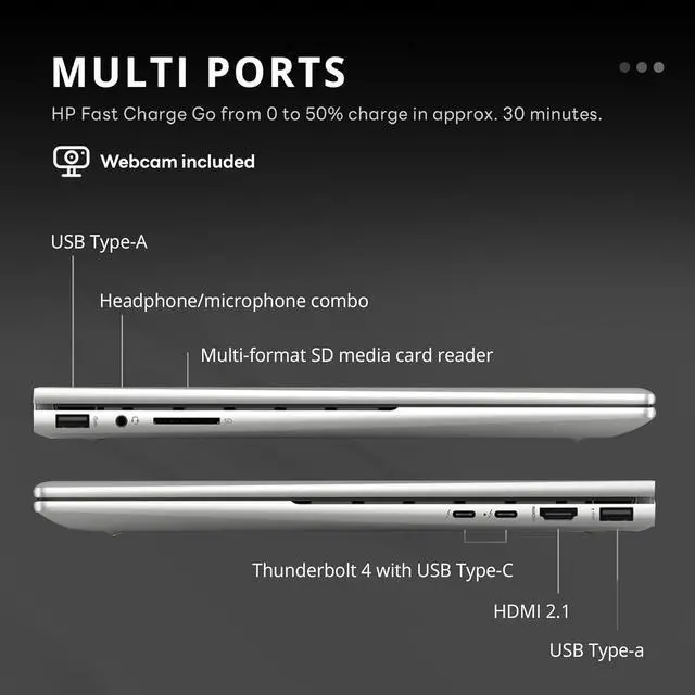 Alt view image 7 of 7 - HP Envy x360 2-in-1 15.6'' FHD Touchscreen Laptop, Intel i7-1355U, 16GB LPDDR5 RAM, 1TB PCIe SSD, Intel Iris Xe Graphics, Backlit KB, 5MP IR Camera, Win 11, Silver, 32GB Hotface USB Card