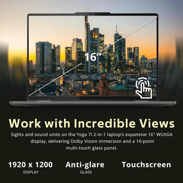 Alt view image 5 of 7 - Lenovo Yoga 7i 2-in-1 16" 2K Touchscreen Laptop, Intel Ultra 7 155U, 16GB LPDDR5X, 1.28TB Storage(1TB SSD +288GB Docking Station Set), Backlit Keyboard, Fingerprint Reader, WiFi 6E, Win 11 Pro, Grey