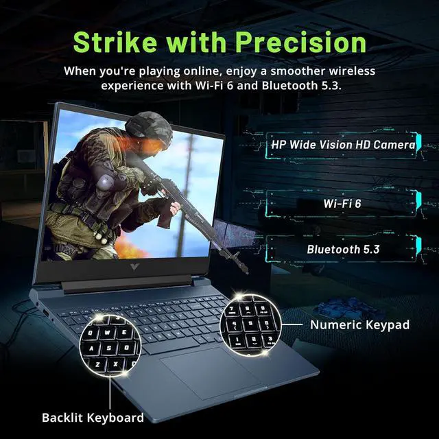 Alt view image 4 of 7 - HP Victus 15.6" 144Hz FHD Gaming Laptop, Intel Core i5-12450H, 32GB RAM, 1TB PCIe SSD, NVIDIA GeForce RTX 3050, Backlit Keyboard, Windows 11 Home, Blue, 256GB Docking Station Set