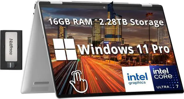Main image of HP Envy x360 2-in-1 16" WUXGA Touchscreen Laptop, Intel Ultra 7 155U, 16GB LPDDR5, 2.28TB Storage(2TB SSD+288GB Docking Station Set), Backlit Keyboard, 5MP IR Camera, Wi-Fi 6E, Win 11 Pro, Silver