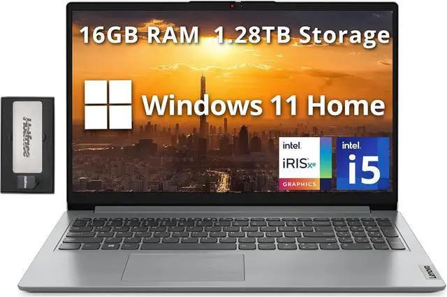 Main image of Lenovo IdeaPad 1i 15.6" FHD Business Laptop, Intel i5-1235U, 16GB RAM, 1.28TB Storage (1TB SSD+288GB Docking Station Set), Intel Iris Xe Graphics, Number Pad, HD Camera, WiFi 6, Win 11 Home, Gray