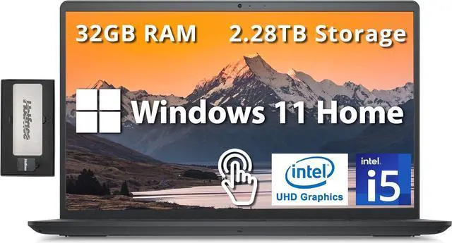 Main image of Dell Inspiron 15 15.6" FHD Touchscreen Laptop, Intel i5 1235U, 32GB RAM, 2.28TB Storage(2TB SSD+288GB Docking Station Set), Intel UHD Graphics, Num Pad, Webcam, Wi-Fi 5, Bluetooth, Win 11, Black