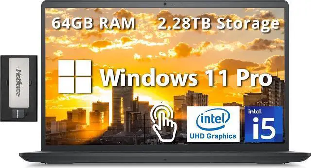 Main image of Dell Inspiron 15.6" Touchscreen Laptop, Intel i5-1235U, 64GB RAM, 2.28GB Storage(2TB SSD+288GB Docking Station Set), Intel UHD Graphics, Numeric Keypad, 720p HD Webcam, Wi-Fi, Windows 11 Pro, Black