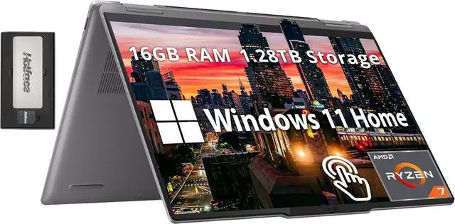 Main image of Lenovo Yoga 7 2-in-1 14" 2K Touchscreen Laptop, AMD Ryzen 7 8840HS, 16GB RAM, 1.28TB Storage (1TB SSD+288GB Docking Station Set), AMD Radeon Graphics, Fingerprint Reader, WiFi 6E, Win 11, Artic Grey