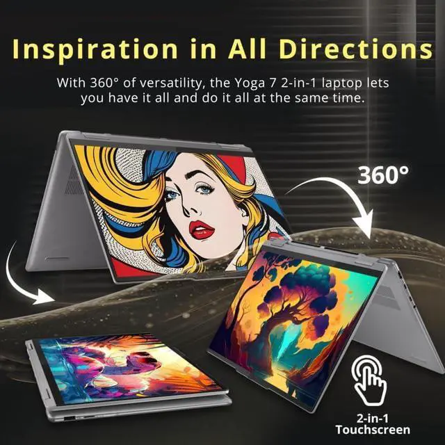 Alt view image 5 of 7 - Lenovo Yoga 7 2-in-1 14" 2K Touchscreen Laptop, AMD Ryzen 7 8840HS, 16GB RAM, 1.28TB Storage (1TB SSD+288GB Docking Station Set), AMD Radeon Graphics, Fingerprint Reader, WiFi 6E, Win 11, Artic Grey