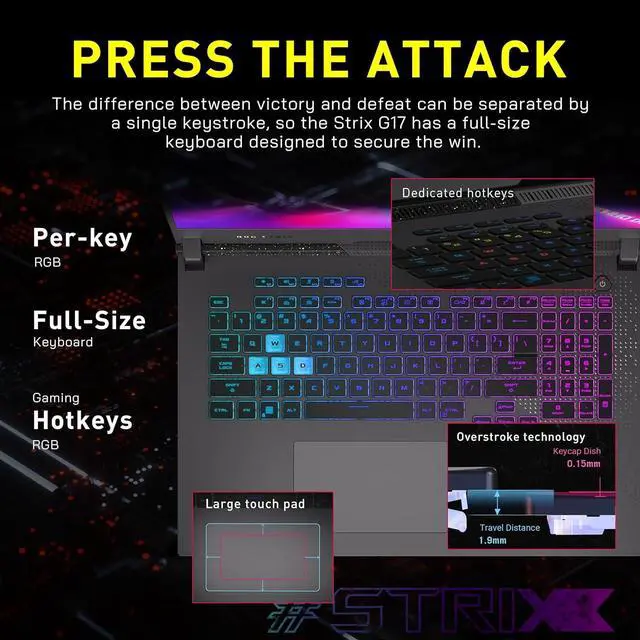 Alt view image 5 of 7 - ASUS ROG Strix G17 Gaming Laptop, 17.3" QHD 240Hz Display, AMD Ryzen 9 7940HX, GeForce RTX 4070, 16GB DDR5, 1TB SSD, RGB Backlit Keyboard, Wi-Fi 6E, Win 11 Pro, Gray, 256GB Docking Station Set