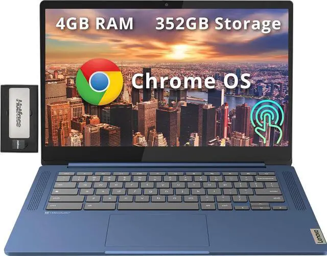 Main image of Lenovo IdeaPad Slim 3 Chromebook 14" FHD Touchscreen Laptop, MediaTek Kompanio 520, 4GB LPDDR4X, 352GB Storage (64GB eMMC + 288GB Docking Station Set), Webcam, WiFi 6, Chrome OS, Abyss Blue