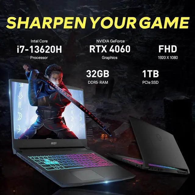 Alt view image 3 of 7 - MSI Katana 15.6" FHD 144Hz Gaming Laptop, Intel i7-13620H, NVIDIA GeForce RTX 4060 8GB GDDR6, 32GB DDR5, 1TB PCIe SSD, 4-Zone RGB Keyboard, Webcam, Wi-Fi 6, Win 11, Black, 256GB Docking Station Set
