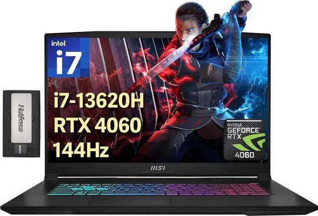 Main image of MSI Katana 17 17.3" 144Hz FHD Gaming Laptop, Intel I7-13620H, 32GB DDR5, 2TB SSD, GeForce RTX 4060, Backlit Keyboard, Cooler Boost 5, Webcam, Wi-Fi 6, Win 11 Pro, Black, 256GB Docking Station Set
