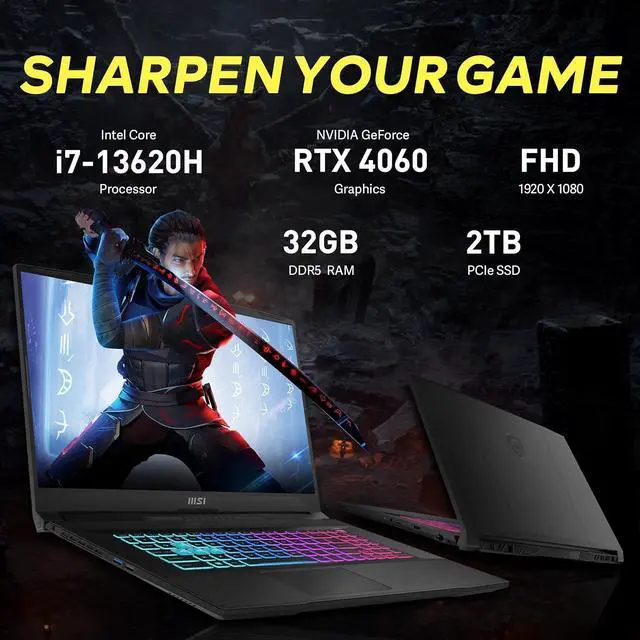 Alt view image 3 of 7 - MSI Katana 17 17.3" 144Hz FHD Gaming Laptop, Intel I7-13620H, 32GB DDR5, 2TB SSD, GeForce RTX 4060, Backlit Keyboard, Cooler Boost 5, Webcam, Wi-Fi 6, Win 11 Pro, Black, 256GB Docking Station Set