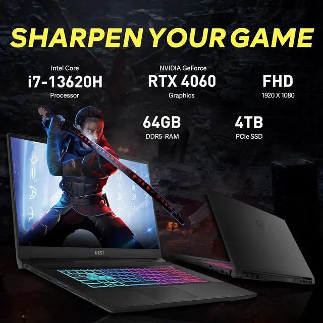Alt view image 3 of 7 - MSI Katana 17 17.3" 144Hz FHD Gaming Laptop, Intel I7-13620H, 64GB DDR5, 4TB SSD, GeForce RTX 4060, Backlit Keyboard, Cooler Boost 5, Webcam, Wi-Fi 6, Win 11 Pro, Black, 256GB Docking Station Set