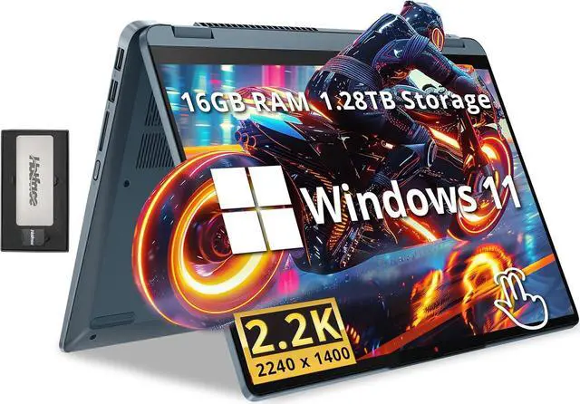 Main image of Lenovo Flex 7 14" 2.2K 2-in-1 Touchscreen Laptop, Intel i7-1355U, 16GB RAM, 1.28TB Storage(1TB SSD+288GB Docking Station Set), Backlit Keyboard, Fingerprint Reader, Wi-Fi 6E, Windows 11, Stone Blue