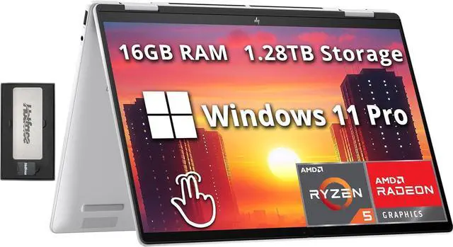 Main image of HP Envy 2-in-1 14" WUXGA Touchscreen Laptop, AMD Ryzen 5 8640HS, 16GB LPDDR5, 1.28TB Storage(1TB SSD+288GB Docking Station Set), AMD Radeon Graphics, Backlit Keyboard, Windows 11 Pro, Glacier Silver