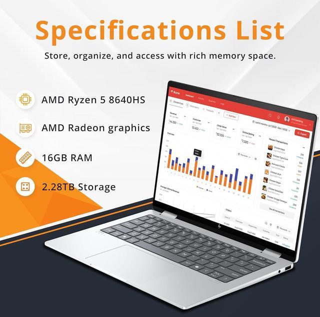 Alt view image 3 of 7 - HP Envy 2-in-1 14" WUXGA Touchscreen Laptop, AMD Ryzen 5 8640HS, 16GB LPDDR5, 2.28TB Storage (2TB SSD+288GB Docking Station Set), AMD Radeon Graphics, Backlit Keyboard, Wi-Fi 6E, Win 11 Home, Silver