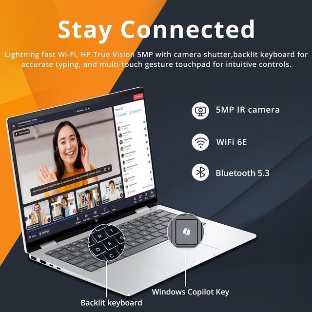 Alt view image 4 of 7 - HP Envy 2-in-1 14" WUXGA Touchscreen Laptop, AMD Ryzen 5 8640HS, 16GB LPDDR5, 800GB Storage(512GB SSD+288GB Docking Station Set), AMD Radeon Graphics, Backlit Keyboard, Windows 11 Pro, Glacier Silver