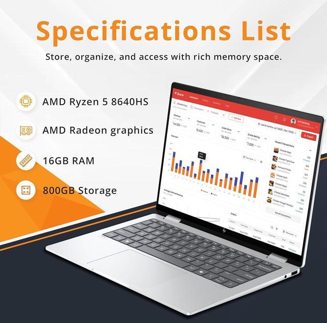 Alt view image 3 of 7 - HP Envy 2-in-1 14" WUXGA Touchscreen Laptop, AMD Ryzen 5 8640HS, 16GB LPDDR5, 800GB Storage(512GB SSD+288GB Docking Station Set), AMD Radeon Graphics, Backlit Keyboard, Windows 11 Pro, Glacier Silver