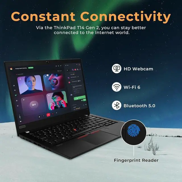 Alt view image 4 of 6 - Lenovo ThinkPad T14 Gen 2 14" FHD Business Laptop, Intel i5-1135G7, 16GB RAM, 1.28TB Storage (1TB SSD+288GB Docking Station), Intel Iris Xe Graphics, Webcam, Wi-Fi 6E, Bluetooth, Black, Win 11 Pro