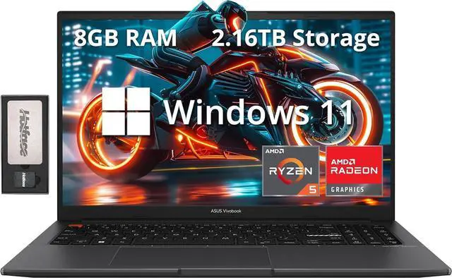 Main image of ASUS VivoBook S15 Slim 15.6" FHD Laptop, AMD Ryzen 5 5600H, 8GB RAM, 2.16TB Storage(2TB SSD +160GB Docking Station Set), AMD Radeon Graphics, Numeric Keypad, Webcam, WiFi 6, Windows 11 Home, Black