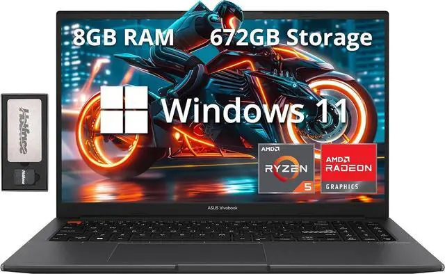 Main image of ASUS VivoBook S15 Slim 15.6" FHD Laptop, AMD Ryzen 5 5600H, 8GB RAM, 672GB Storage (512GB SSD +160GB Docking Station Set), AMD Radeon Graphics, Numeric Keypad, Webcam, WiFi 6, Windows 11 Home, Black