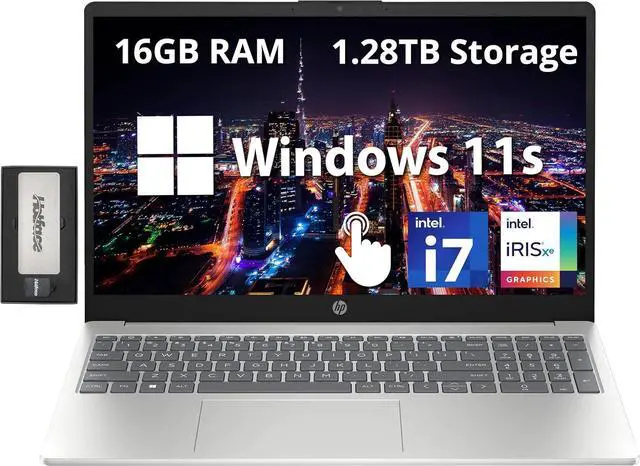 Main image of HP 15.6'' FHD IPS Touchscreen Laptop, Intel i7-1255U, 32GB DDR4 RAM, 2.28TB Storage(2TB SSD+288GB Docking Station Set), Intel Iris Xe Graphics, Wi-Fi 6E, 720p Webcam, Windows 11 S, Silver