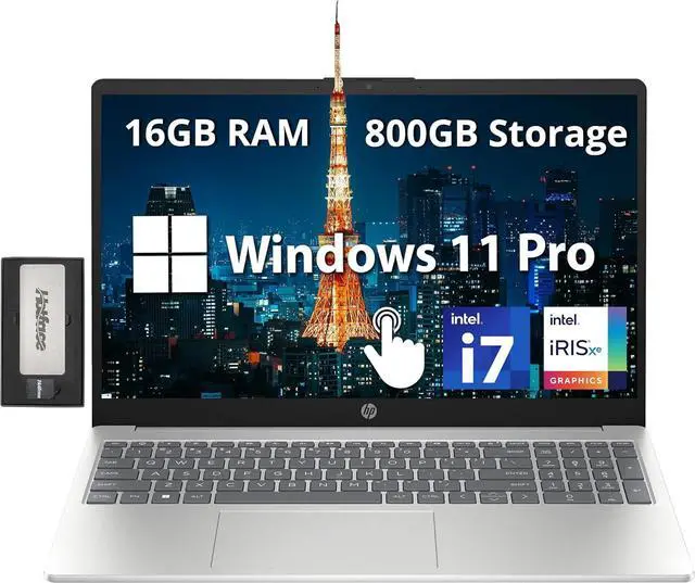 Main image of HP 15.6'' FHD IPS Touchscreen Laptop, Intel i7-1255U, 16GB DDR4 RAM, 800GB Storage(512GB SSD+288GB Docking Station Set), Intel Iris Xe Graphics, Wi-Fi 6E, Number Pad, Windows 11 Pro, Silver