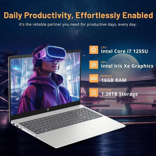 Alt view image 3 of 7 - HP 15.6'' FHD IPS Touchscreen Laptop, Intel i7-1255U, 32GB DDR4 RAM, 2.28TB Storage(2TB SSD+288GB Docking Station Set), Intel Iris Xe Graphics, Wi-Fi 6E, 720p Webcam, Windows 11 S, Silver