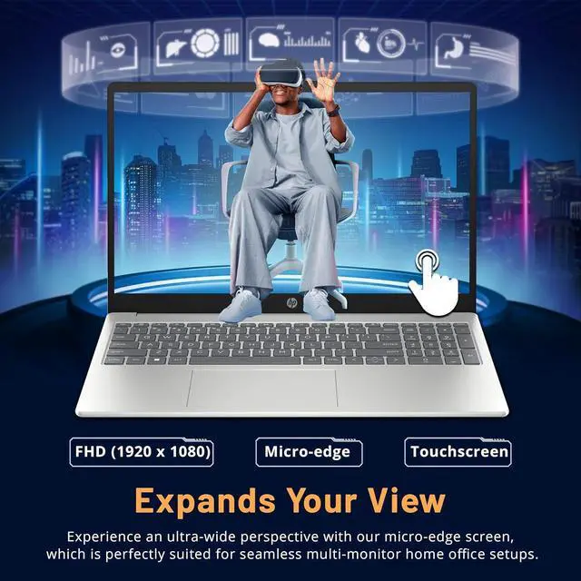 Alt view image 4 of 7 - HP 15.6'' FHD IPS Touchscreen Laptop, Intel i7-1255U, 32GB DDR4 RAM, 2.28TB Storage(2TB SSD+288GB Docking Station Set), Intel Iris Xe Graphics, Wi-Fi 6E, 720p Webcam, Windows 11 S, Silver