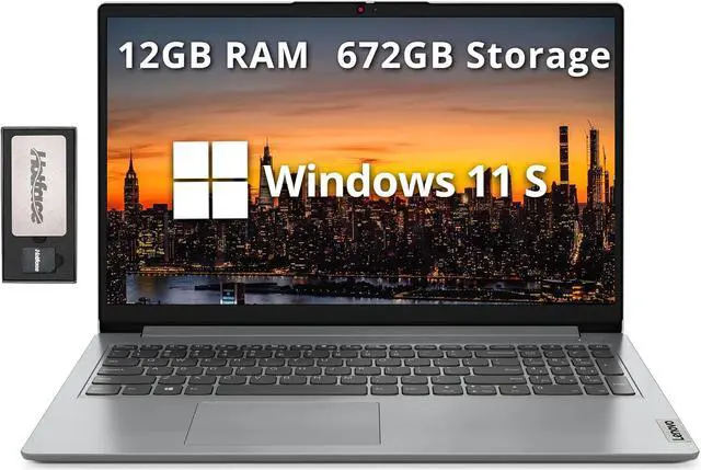 Main image of Lenovo IdeaPad 1 15.6" HD Laptop, Intel Pentium Silver N6000, 12GB RAM, 672GB Storage (512GB SSD+160GB Docking Station Set), Intel UHD Graphics, Num Pad, Webcam, 1 Year Office 365, Win 11 S, Gray