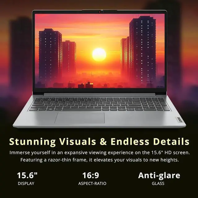 Alt view image 5 of 7 - Lenovo IdeaPad 1 15.6" HD Laptop, Intel Pentium Silver N6000, 8GB RAM, 416GB Storage (256GB SSD+160GB Docking Station Set), Intel UHD Graphics, Num Pad, Webcam, 1 Year Office 365, Win 11 S, Gray