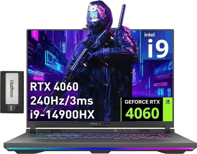 Main image of ASUS ROG Strix G16 16" QHD 240Hz Gaming Laptop, Intel i9-14900HX, NVIDIA GeForce RTX 4060, 16GB DDR5, 1TB PCIe SSD, Backlit Keyboard, 720P Webcam, Win 11 Pro, Eclipse Gray, 256GB Docking Station Set