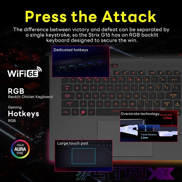 Alt view image 5 of 7 - ASUS ROG Strix G16 16" 165Hz FHD Gaming Laptop, Intel i9-13980HX, GeForce RTX 4060 8GB, 32GB DDR5, 1TB SSD, RGB Backlit Keyboard, Webcam, Wi-Fi 6E, Win 11, Eclipse Gray, 256GB Docking Station Set