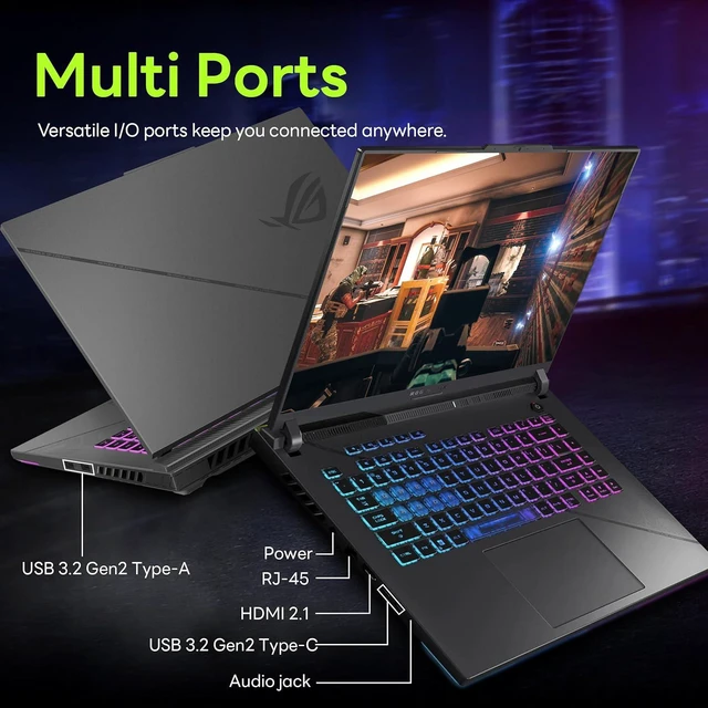 Alt view image 7 of 7 - ASUS ROG Strix G16 16" 165Hz FHD Gaming Laptop, Intel i9-13980HX, GeForce RTX 4060 8GB, 32GB DDR5, 1TB SSD, RGB Backlit Keyboard, Webcam, Wi-Fi 6E, Win 11, Eclipse Gray, 256GB Docking Station Set