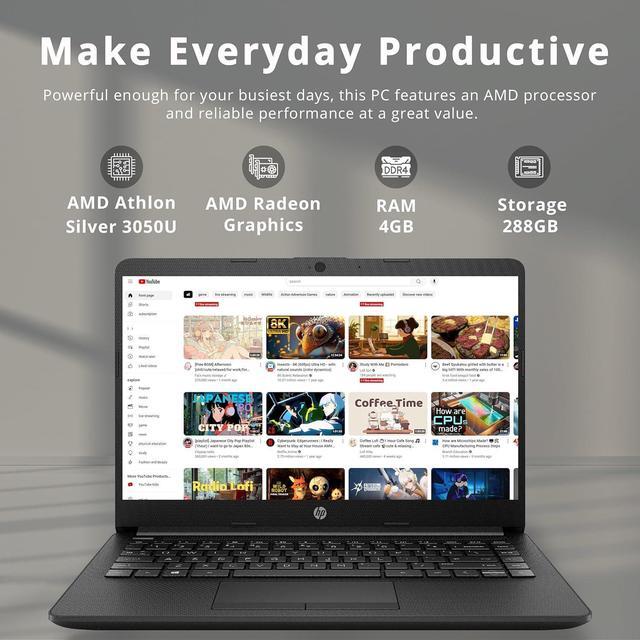 Alt view image 3 of 6 - HP 14" HD Anti-Glare Laptop, AMD Athlon Silver 3050U, 8GB RAM, 288GB Storage(128GB SSD+160GB Docking Station Set), AMD Radeon Graphics, Webcam, Bluetooth, HD Audio, Windows 10s, Black