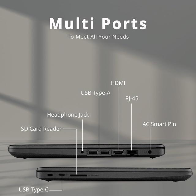 Alt view image 6 of 6 - HP 14" HD Anti-Glare Laptop, AMD Athlon Silver 3050U, 8GB RAM, 288GB Storage(128GB SSD+160GB Docking Station Set), AMD Radeon Graphics, Webcam, Bluetooth, HD Audio, Windows 10s, Black