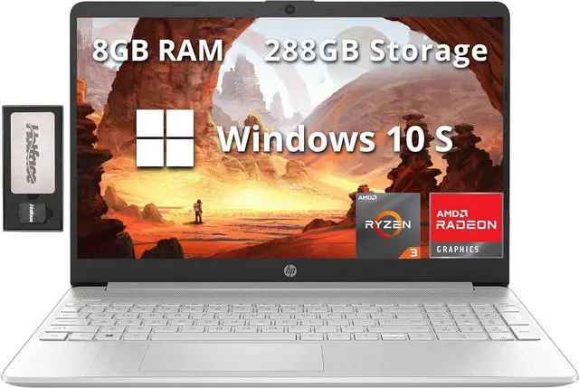 Main image of HP 15.6" FHD Laptop, AMD Ryzen 3-3250U Processor, 8GB RAM, 288GB Storage(128GB SSD + 160GB Docking Station Set), AMD Radeon Graphics, Numeric Keypad, 720p HD Webcam, WiFi, Windows 10S, Silver