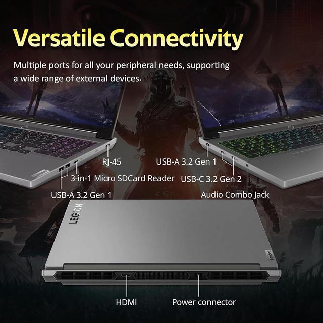Alt view image 7 of 7 - Lenovo Legion 5 16" WQXGA 165Hz Gaming Laptop, Intel i7-14650HX, 64GB DDR5, 4TB PCIe SSD, GeForce RTX 4070, RGB Backlit Keyboard, FHD Camera, Wi-Fi 6E, Windows 11 Pro, Gray, 256GB Docking Station Set