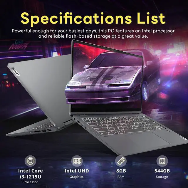 Alt view image 3 of 7 - Lenovo IdeaPad Flex 5i 2-in-1 14" FHD+ Touchscreen Laptop, Intel i3-1215U, 8GB LPDDR4, 416GB Storage(256GB SSD +160GB Docking Station Set), Backlit Keyboard, Fingerprint Reader, Win 11 S, Storm Grey