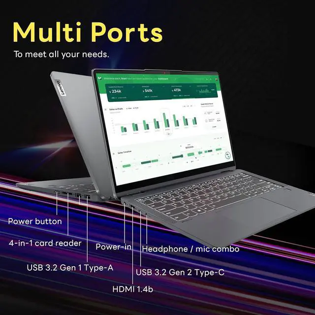 Alt view image 7 of 7 - Lenovo IdeaPad Flex 5i 2-in-1 14" FHD+ Touchscreen Laptop, Intel i3-1215U, 8GB LPDDR4, 416GB Storage(256GB SSD +160GB Docking Station Set), Backlit Keyboard, Fingerprint Reader, Win 11 S, Storm Grey