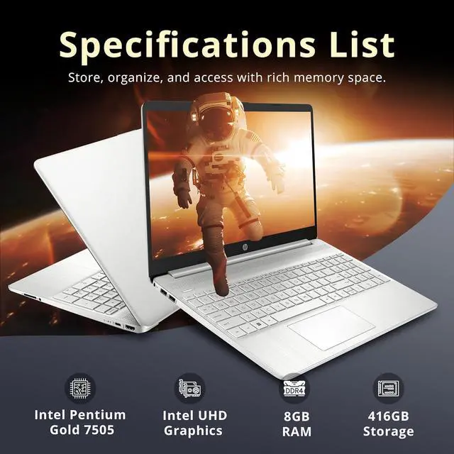 Alt view image 3 of 7 - HP 15.6" HD BrightView Touchscreen Laptop, Intel Pentium Gold 7505, 8GB RAM, 416GB Storage(256GB SSD+160GB Docking Station Set), Numeric Keypad, HD Camera, HD Audio, Wi-Fi 5, Win 11 S, Silver