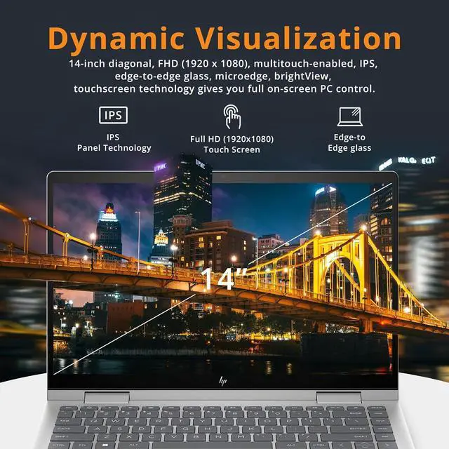 Alt view image 5 of 7 - HP Envy x360 2-in-1 14" FHD Touchscreen Laptop, Intel 7 150U, 16GB RAM, 1.28TB Storage(1TB SSD+288GB Docking Station Set), Backlit Keyboard,  Fingerprint Reader, Wi-Fi 6E, Win 11 Pro, Silver