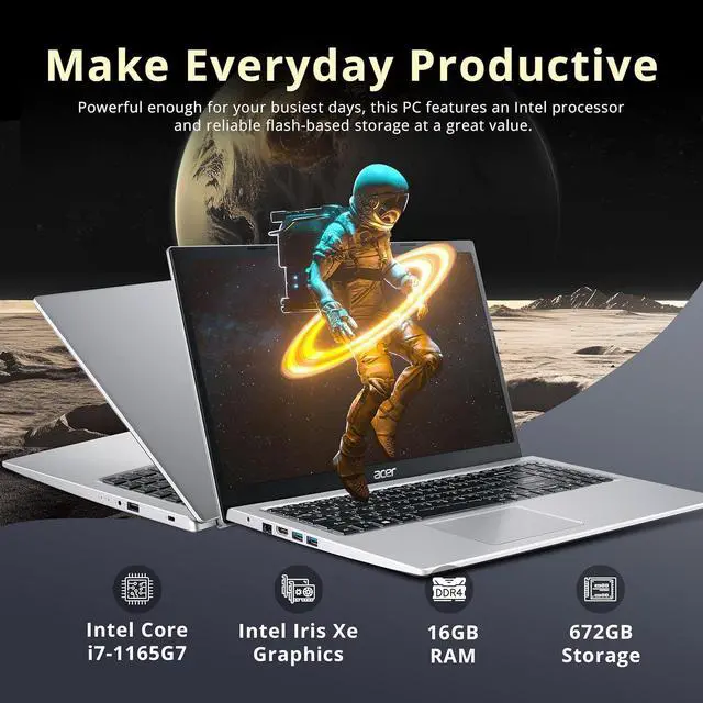 Alt view image 3 of 7 - Acer Aspire 3 15.6" FHD Laptop, Intel i7-1165G7, 16GB RAM, 672GB Storage(512GB SSD+160GB Docking Station Set), Intel Iris Xe Graphics, Numeric Keypad, Wi-Fi 6, Webcam, Windows 11 Home, Silver