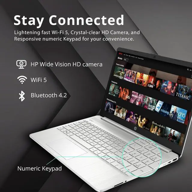 Alt view image 4 of 7 - HP 15.6" FHD Laptop, AMD Ryzen 5-5500U Processor, 16GB RAM, 512GB PCIe SSD, AMD Radeon Graphics, HD Webcam, Wi-fi, Bluetooth, Win 11, Silver, 32GB Hotface USB Card
