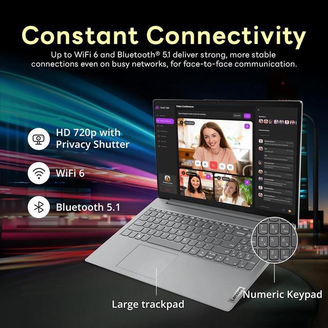 Alt view image 4 of 7 - Lenovo V15 Gen 4 15.6" FHD Laptop, AMD Ryzen 5 7520U, 8GB LPDDR5, 672GB Storage(512GB SSD+160GB Docking Station Set), AMD Radeon 610M Graphics, Numeric Keypad, 720p Webcam, Win 11 Pro, Arctic Grey