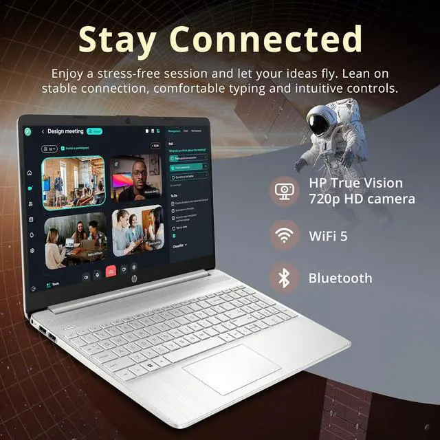 Alt view image 5 of 7 - HP 15.6" FHD Laptop Computer, AMD Athlon Silver 3050U, 4GB DDR4 RAM, 128GB SSD, AMD Radeon Graphics, HD Webcam, HDMI, Office 365, Windows 10 S, Silver, 32GB Hotface USB Card