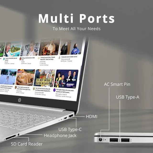 Alt view image 7 of 7 - HP 15.6" HD Student Laptop, Intel i3-1115G4, 32GB RAM, 1TB PCIe SSD, Intel UHD Graphics, 720p HD Webcam, Full Size Keyboard, Wi-Fi, Win 10S, Silver, 32GB Hotface USB Card